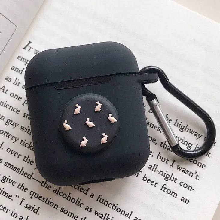 Silicone protective case for Bluetooth earphones with cartoon design and key-clasp hanging rope