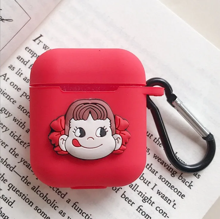 Silicone protective case for Bluetooth earphones with cartoon design and key-clasp hanging rope