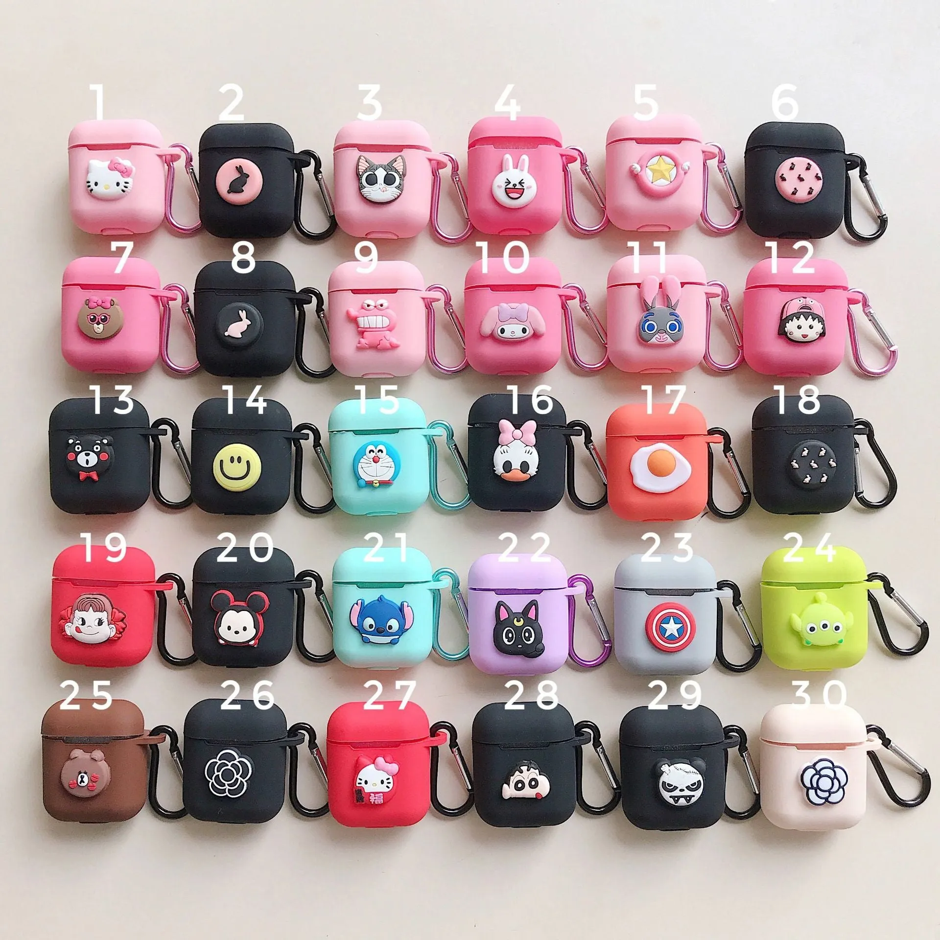 Silicone protective case for Bluetooth earphones with cartoon design and key-clasp hanging rope