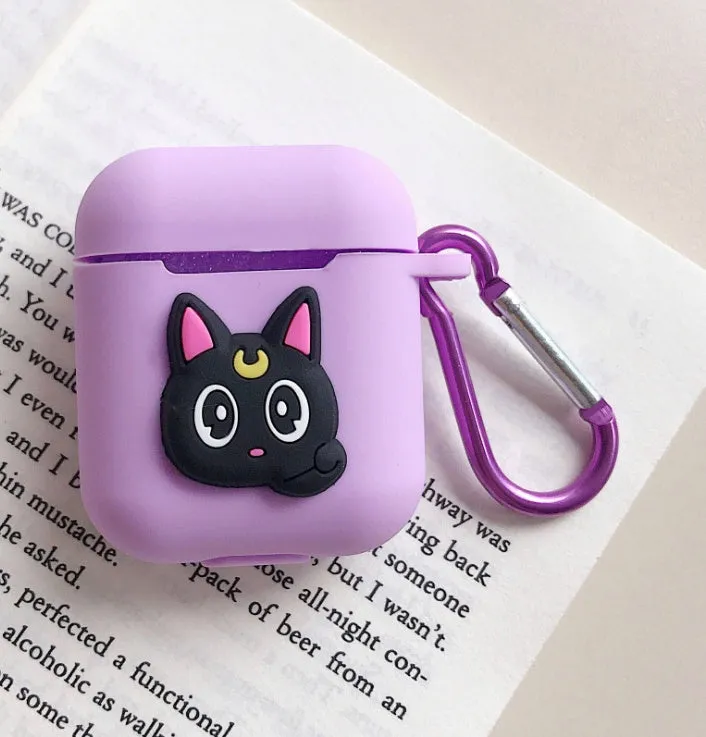Silicone protective case for Bluetooth earphones with cartoon design and key-clasp hanging rope