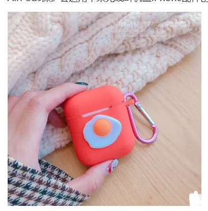 Silicone protective case for Bluetooth earphones with cartoon design and key-clasp hanging rope