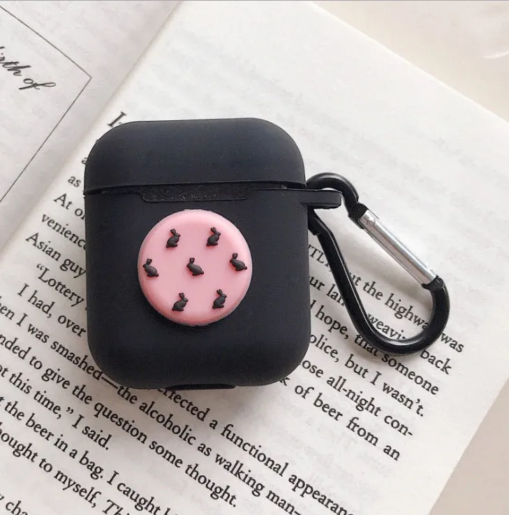 Silicone protective case for Bluetooth earphones with cartoon design and key-clasp hanging rope