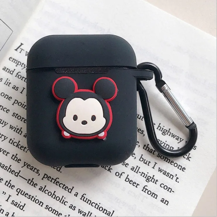 Silicone protective case for Bluetooth earphones with cartoon design and key-clasp hanging rope