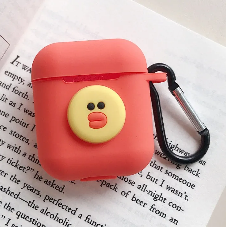 Silicone protective case for Bluetooth earphones with cartoon design and key-clasp hanging rope