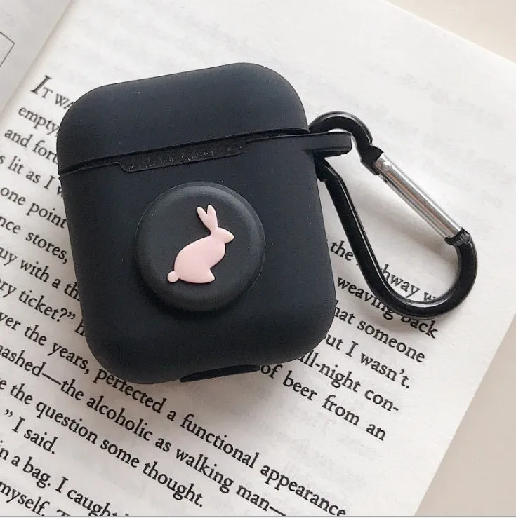 Silicone protective case for Bluetooth earphones with cartoon design and key-clasp hanging rope