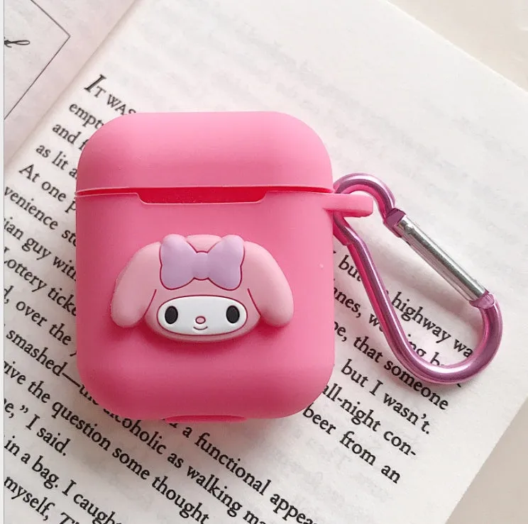 Silicone protective case for Bluetooth earphones with cartoon design and key-clasp hanging rope
