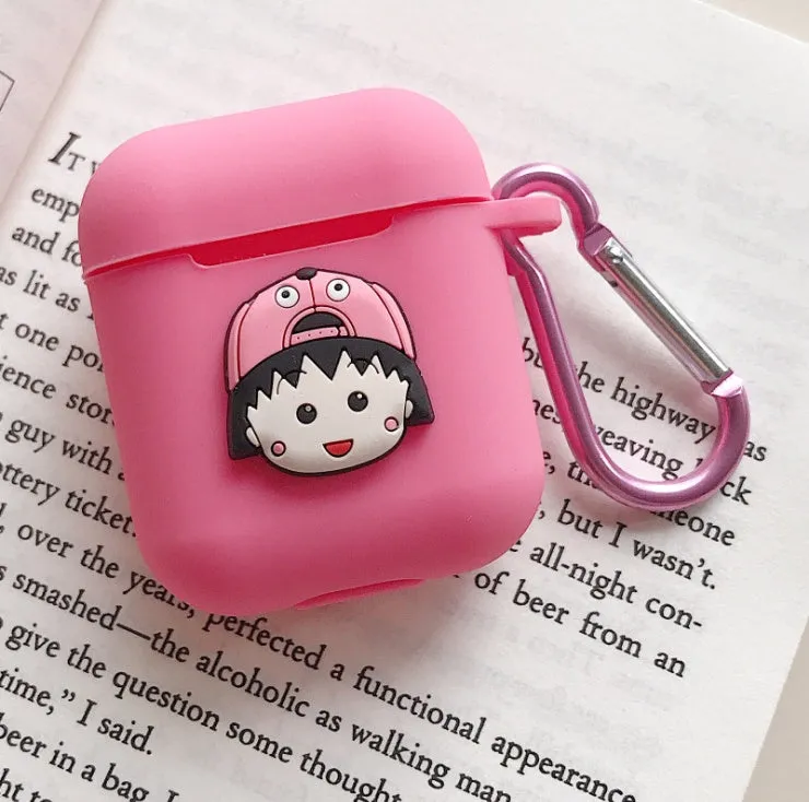 Silicone protective case for Bluetooth earphones with cartoon design and key-clasp hanging rope