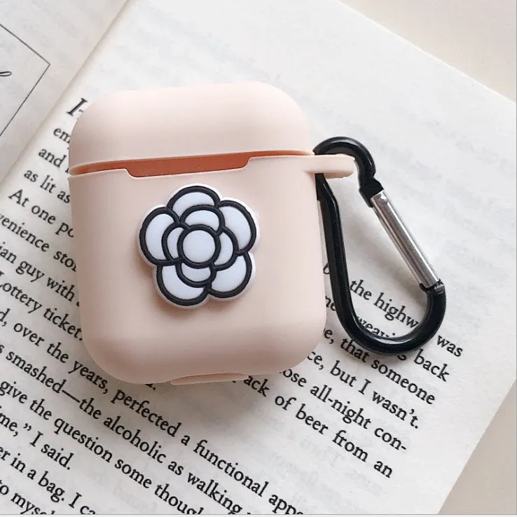 Silicone protective case for Bluetooth earphones with cartoon design and key-clasp hanging rope