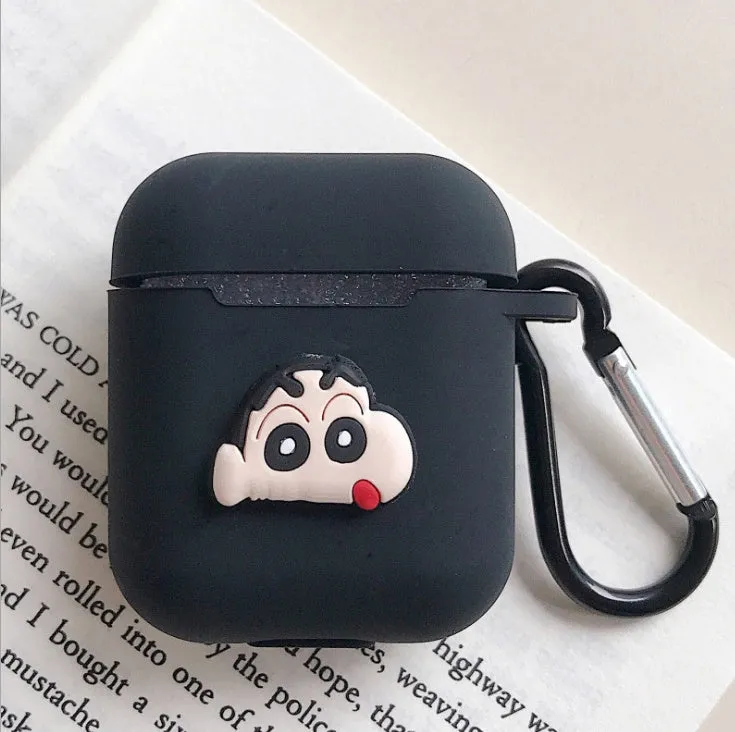 Silicone protective case for Bluetooth earphones with cartoon design and key-clasp hanging rope