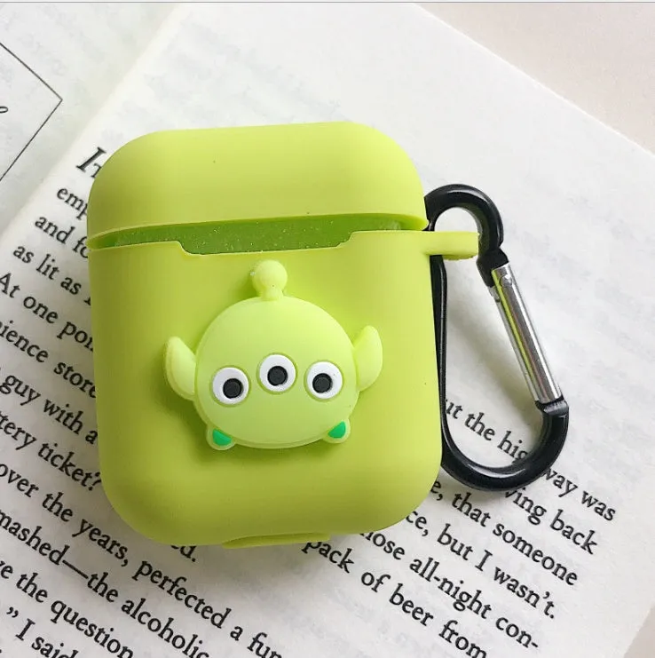Silicone protective case for Bluetooth earphones with cartoon design and key-clasp hanging rope