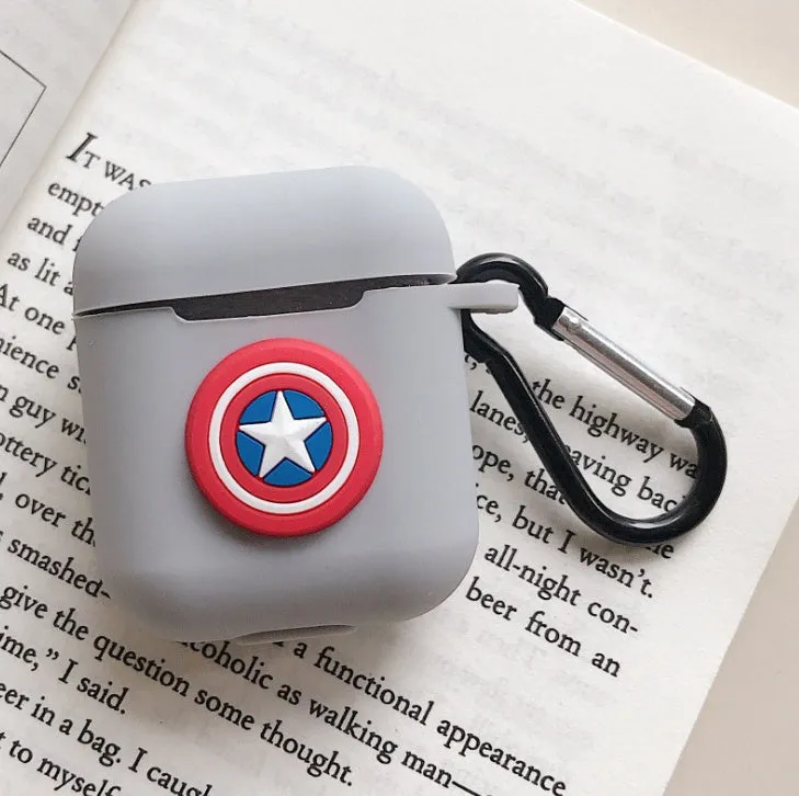 Silicone protective case for Bluetooth earphones with cartoon design and key-clasp hanging rope