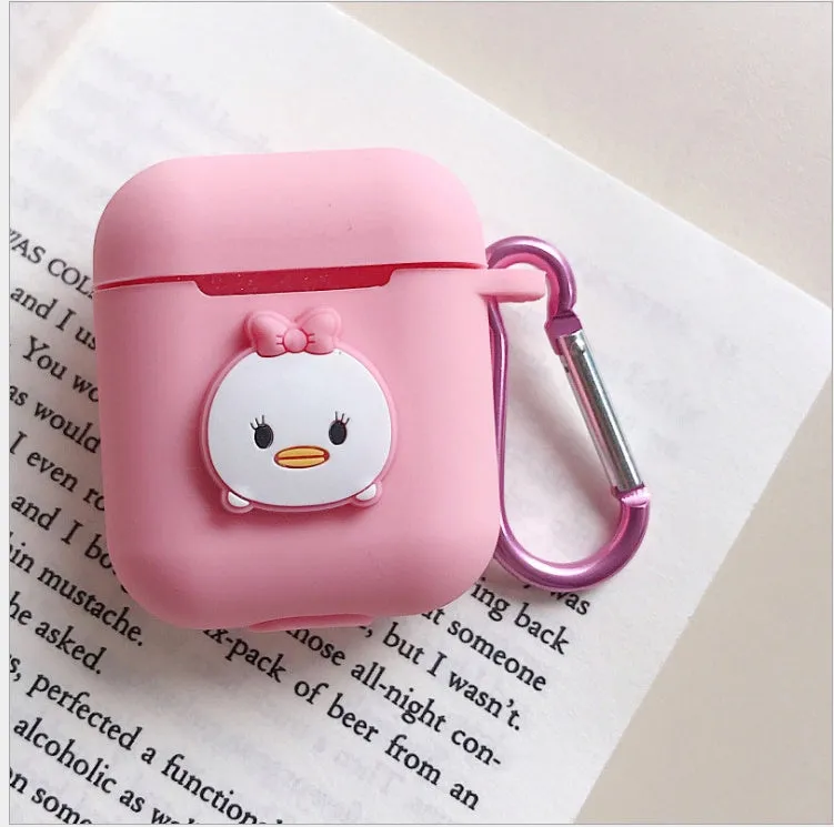 Silicone protective case for Bluetooth earphones with cartoon design and key-clasp hanging rope