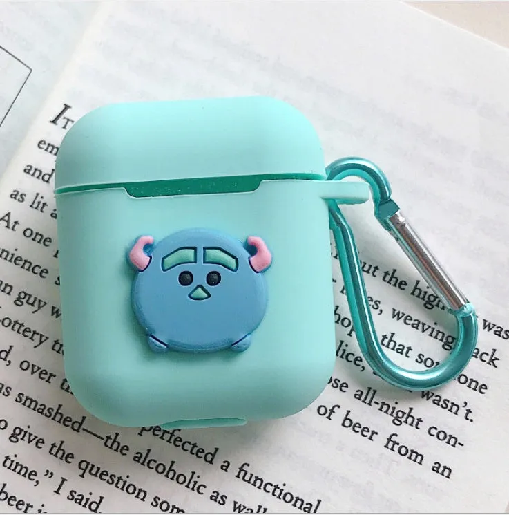 Silicone protective case for Bluetooth earphones with cartoon design and key-clasp hanging rope