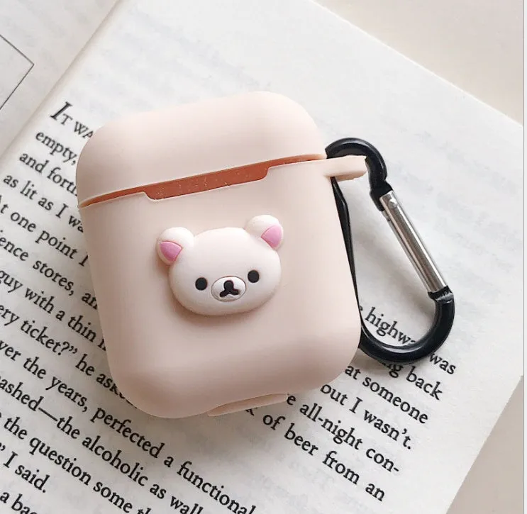Silicone protective case for Bluetooth earphones with cartoon design and key-clasp hanging rope