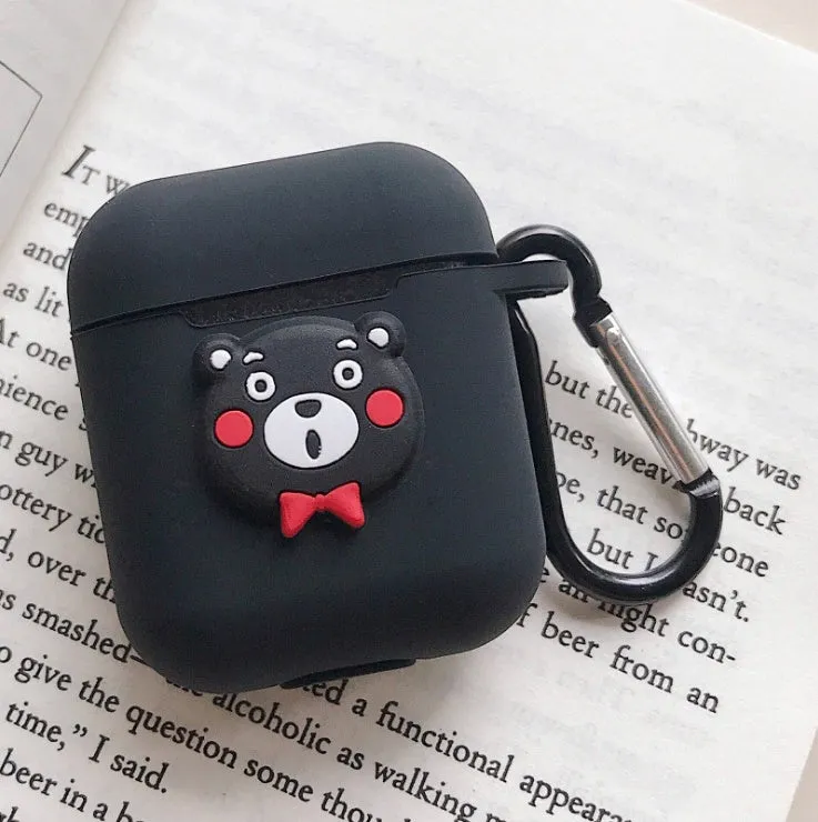 Silicone protective case for Bluetooth earphones with cartoon design and key-clasp hanging rope