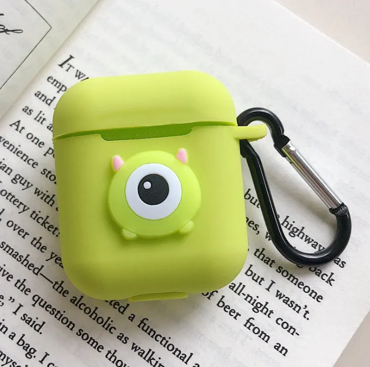 Silicone protective case for Bluetooth earphones with cartoon design and key-clasp hanging rope