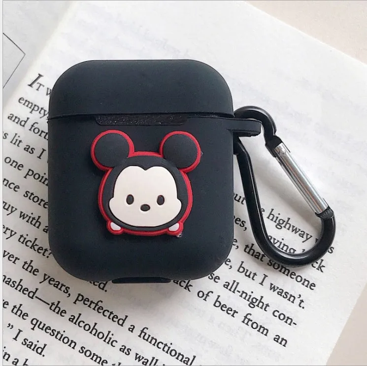 Silicone protective case for Bluetooth earphones with cartoon design and key-clasp hanging rope
