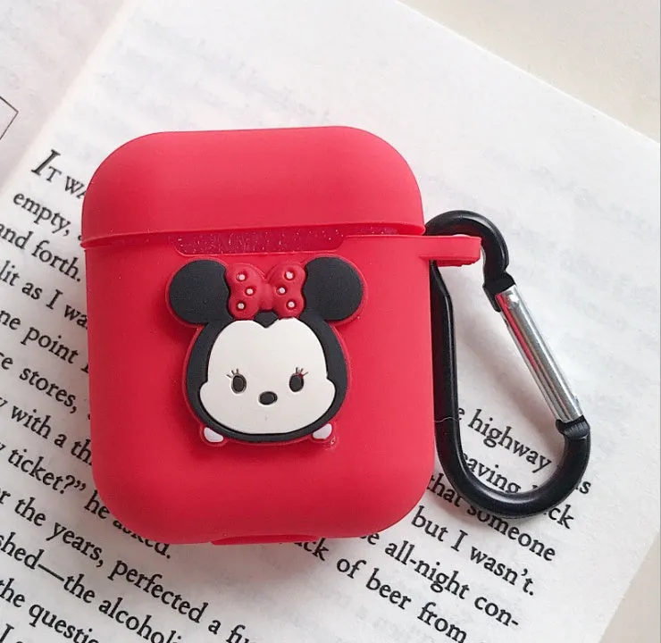 Silicone protective case for Bluetooth earphones with cartoon design and key-clasp hanging rope