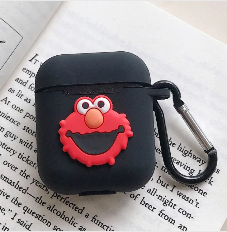 Silicone protective case for Bluetooth earphones with cartoon design and key-clasp hanging rope