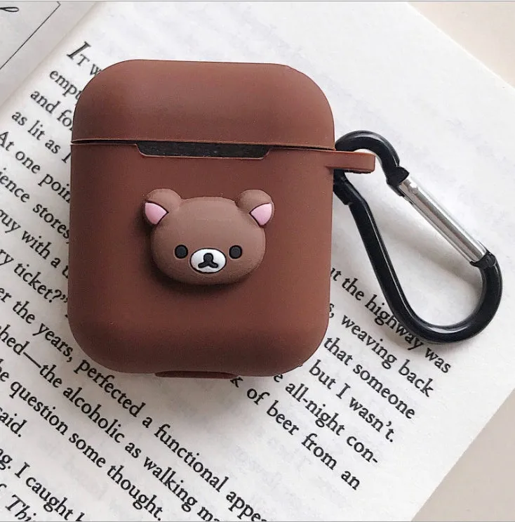 Silicone protective case for Bluetooth earphones with cartoon design and key-clasp hanging rope