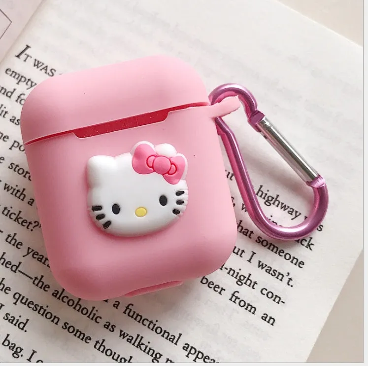 Silicone protective case for Bluetooth earphones with cartoon design and key-clasp hanging rope