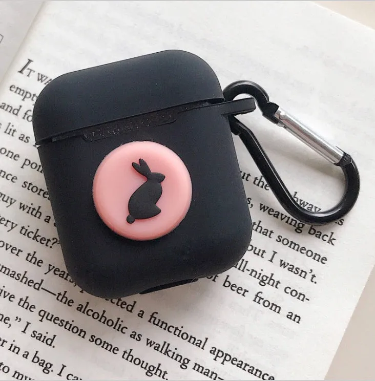 Silicone protective case for Bluetooth earphones with cartoon design and key-clasp hanging rope