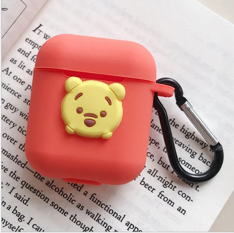 Silicone protective case for Bluetooth earphones with cartoon design and key-clasp hanging rope