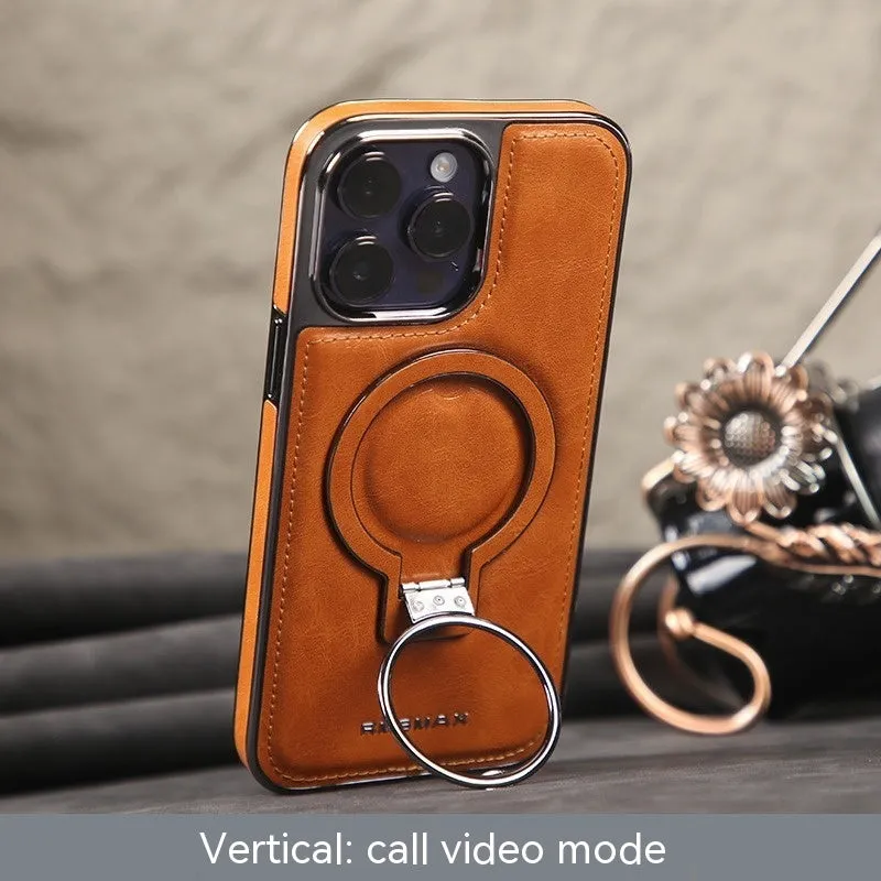 Magnetic bracket phone case imitation leather drop-resistant for iPhone 11-15 Pro Max