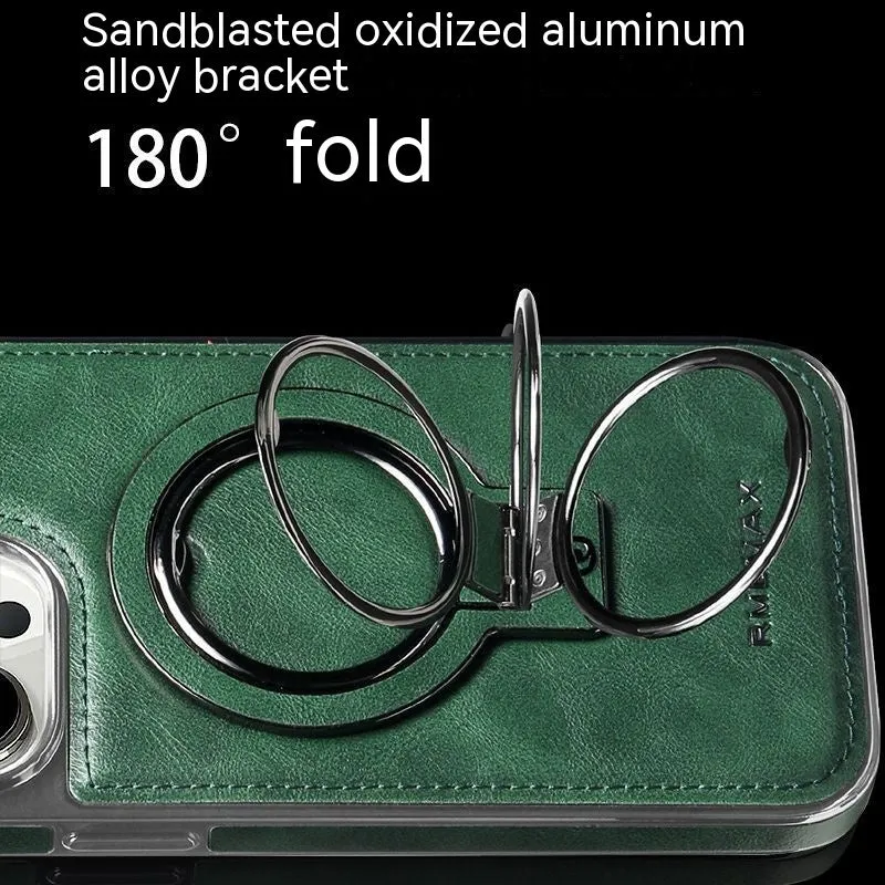 Magnetic bracket phone case imitation leather drop-resistant for iPhone 11-15 Pro Max