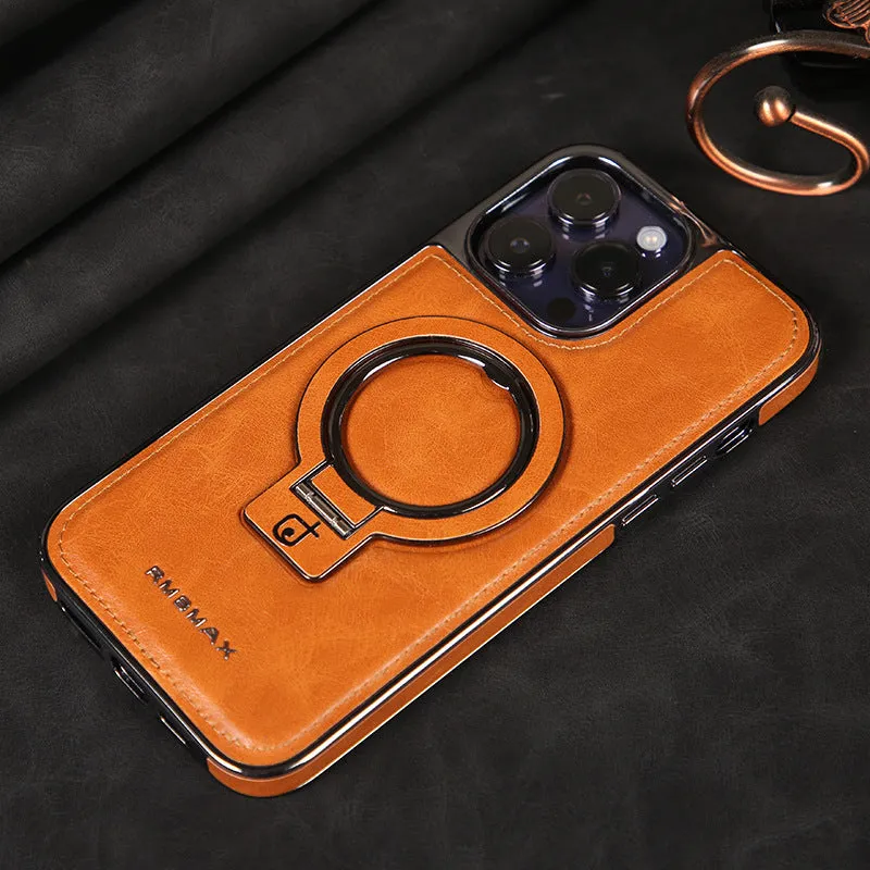 Magnetic bracket phone case imitation leather drop-resistant for iPhone 11-15 Pro Max