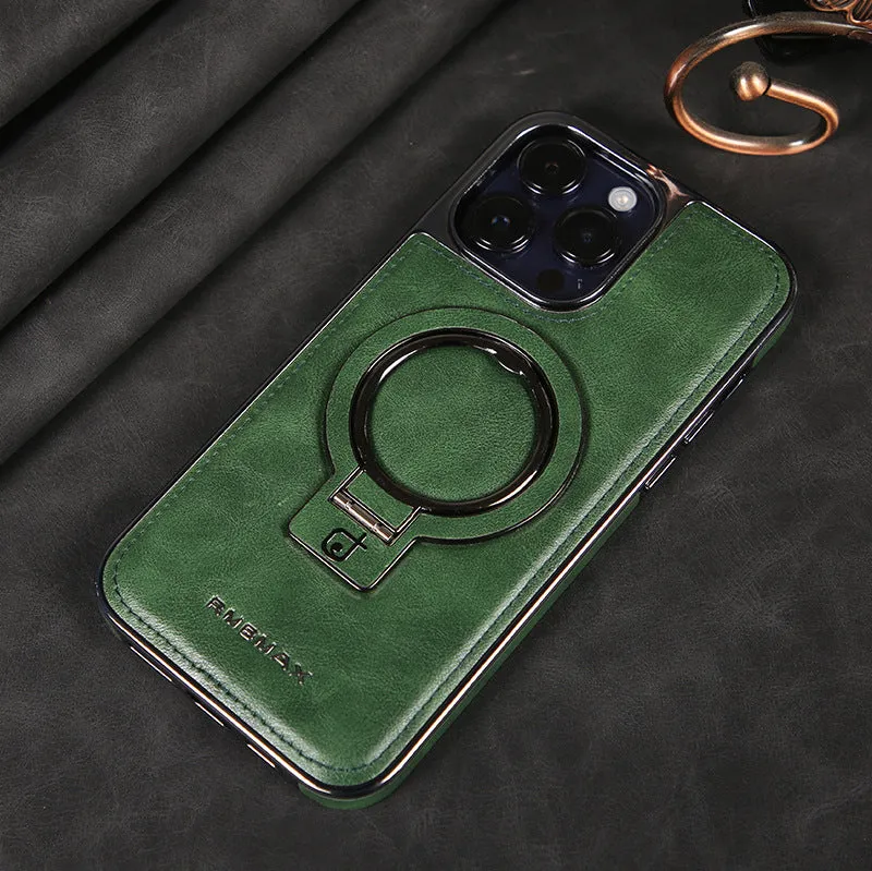 Magnetic bracket phone case imitation leather drop-resistant for iPhone 11-15 Pro Max