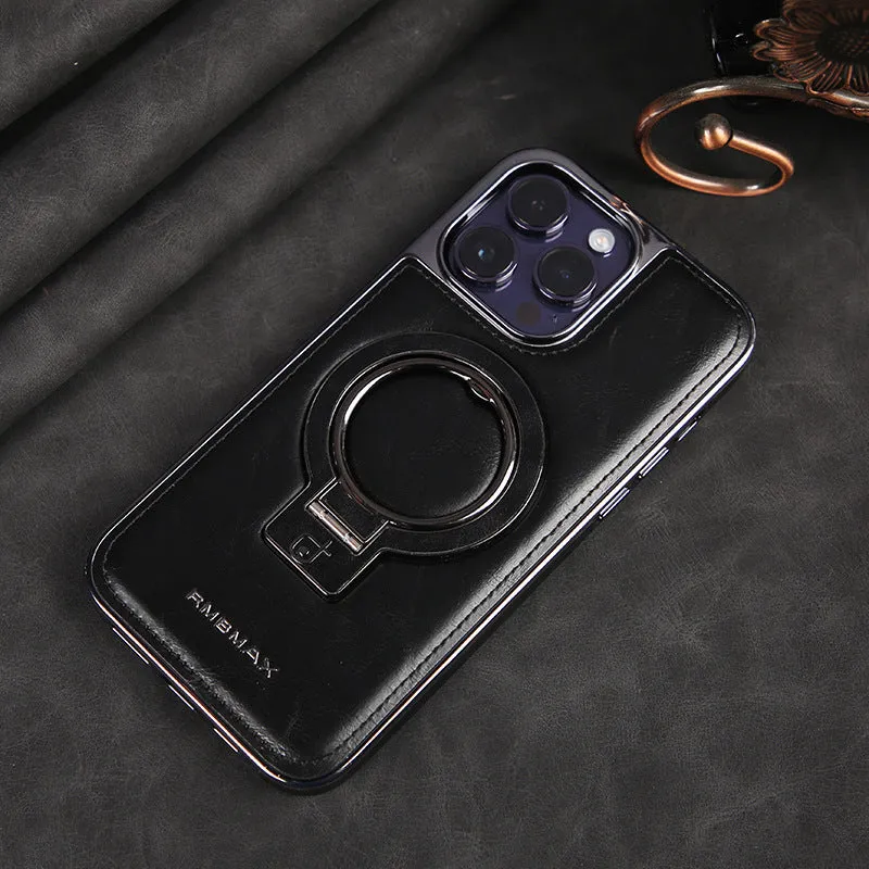 Magnetic bracket phone case imitation leather drop-resistant for iPhone 11-15 Pro Max