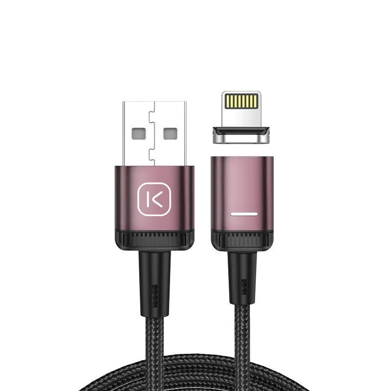 3-in-1 magnetic absorption data line with woven cable, aluminium alloy ends, Lightning Micro USB TYPE-C ports, black