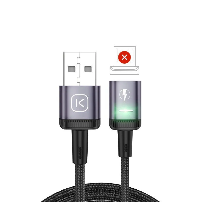 3-in-1 magnetic absorption data line with woven cable, aluminium alloy ends, Lightning Micro USB TYPE-C ports, black