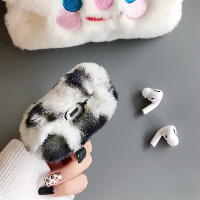 Plush headphone case with leopard print, flip-style design, for AirPods 1st/2nd gen and AirPods Pro 3rd gen