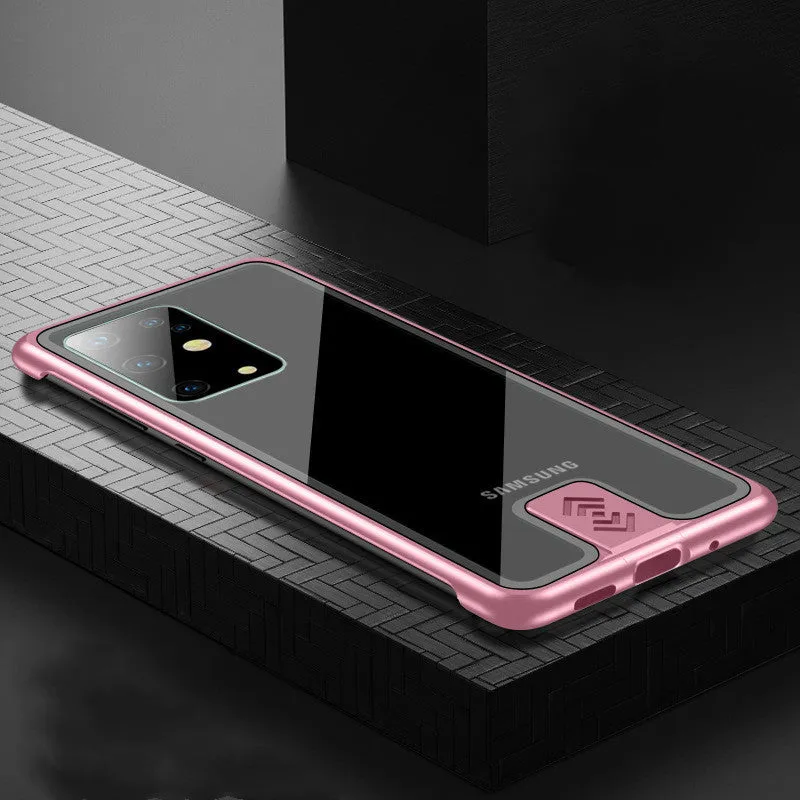 Transparent tempered glass phone case with metal frame for Samsung Note 10, solid colour back, black blue green pink red