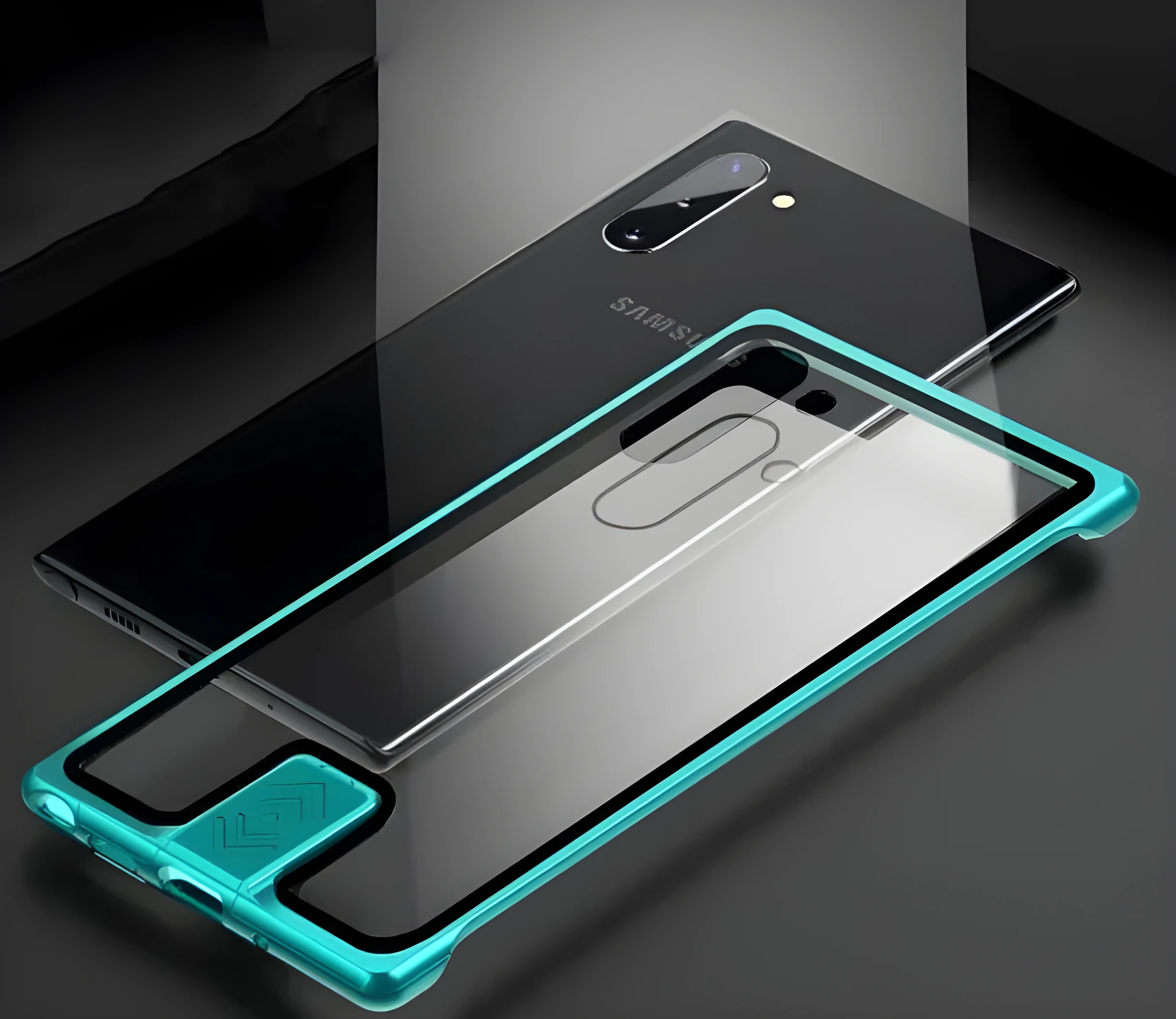 Transparent tempered glass phone case with metal frame for Samsung Note 10, solid colour back, black blue green pink red