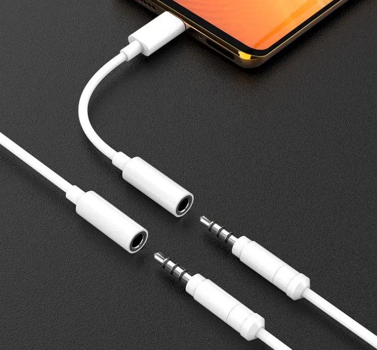 White Type-C digital audio adapter cable with bare wire interface for Samsung Huawei Xiaomi iPhone
