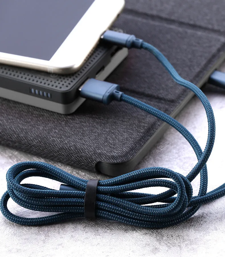 Braided charging cable with USB, Micro USB, and Type-C connectors, 1.15m, black