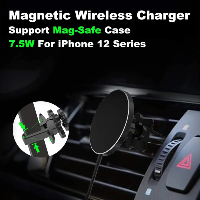 Magnetic car wireless charger 15W black on dashboard with phone attached