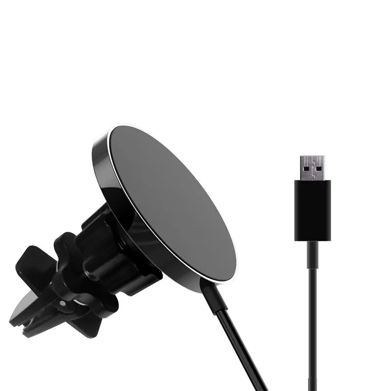 Magnetic car wireless charger 15W black on dashboard with phone attached
