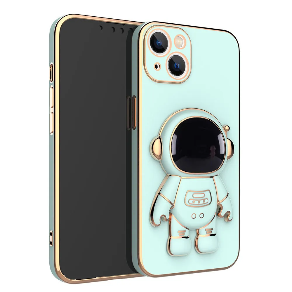 3D astronaut TPU phone case with electroplating bracket for iPhone, in black
