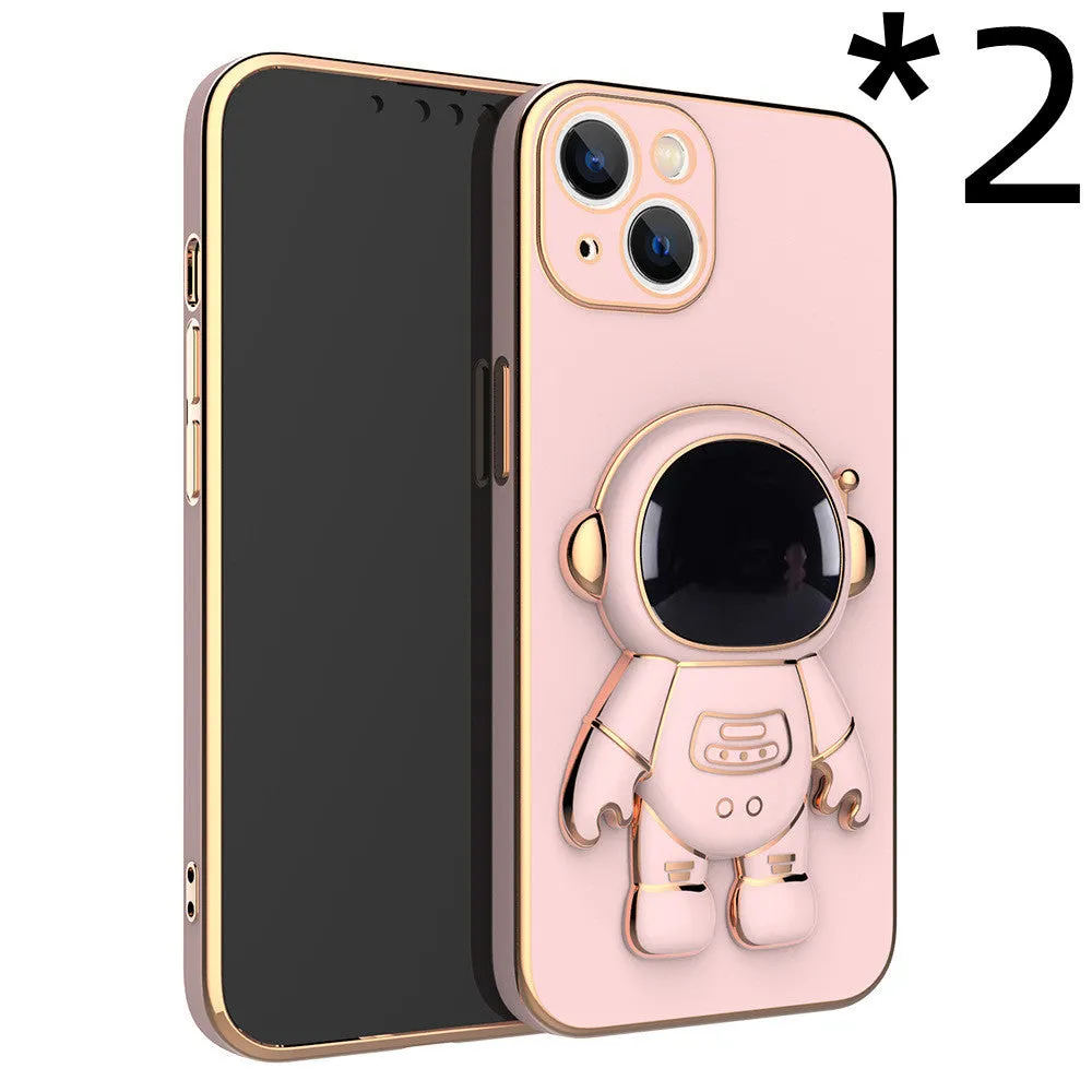 3D astronaut TPU phone case with electroplating bracket for iPhone, in black