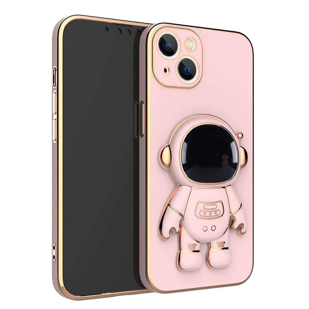 3D astronaut TPU phone case with electroplating bracket for iPhone, in black