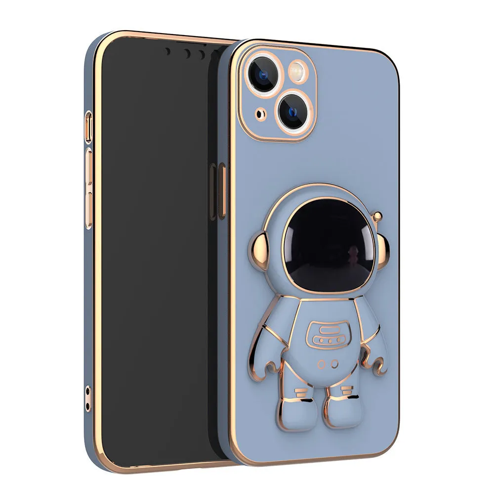 3D astronaut TPU phone case with electroplating bracket for iPhone, in black