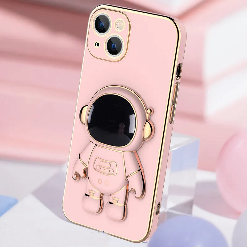 3D astronaut TPU phone case with electroplating bracket for iPhone, in black