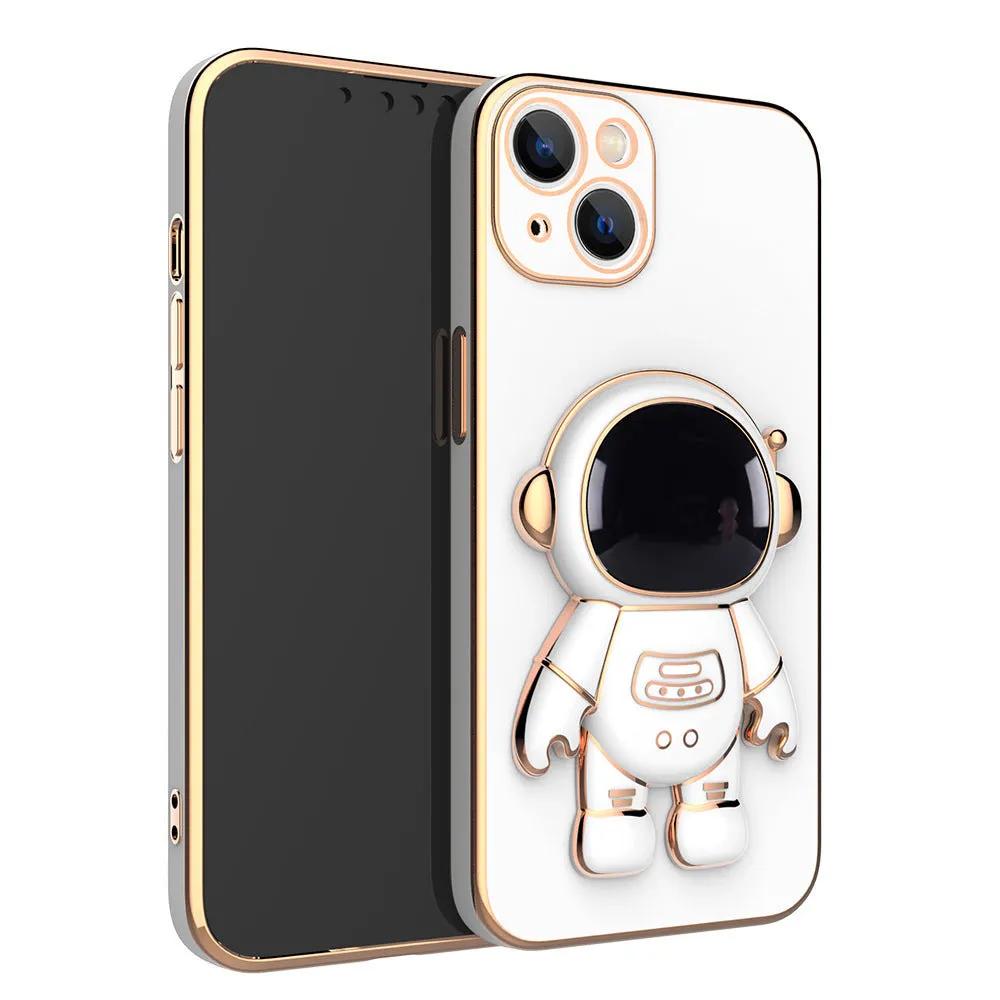 3D astronaut TPU phone case with electroplating bracket for iPhone, in black