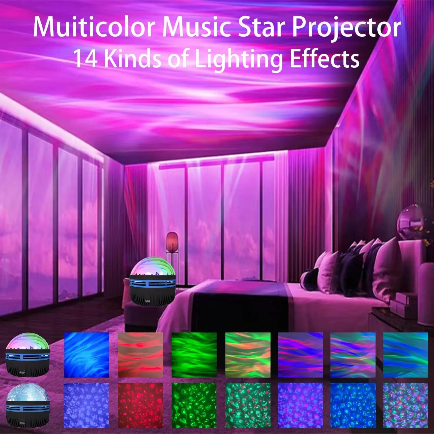 LED star galaxy projector lamp with removable acrylic shade on a table, showing USB cable.