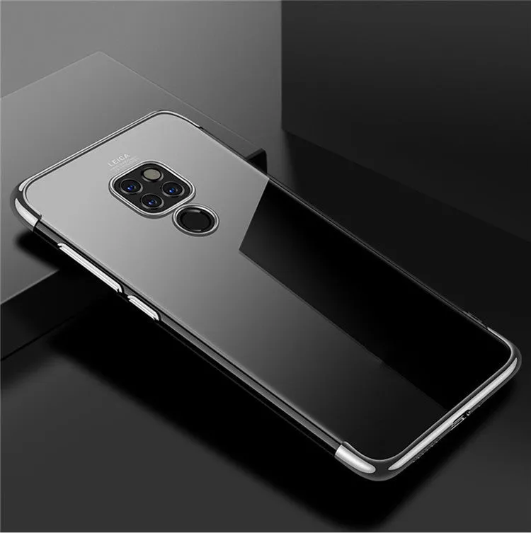 Three section TPU transparent mobile phone case back cover in black for Huawei P20