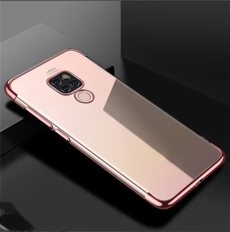 Three section TPU transparent mobile phone case back cover in black for Huawei P20
